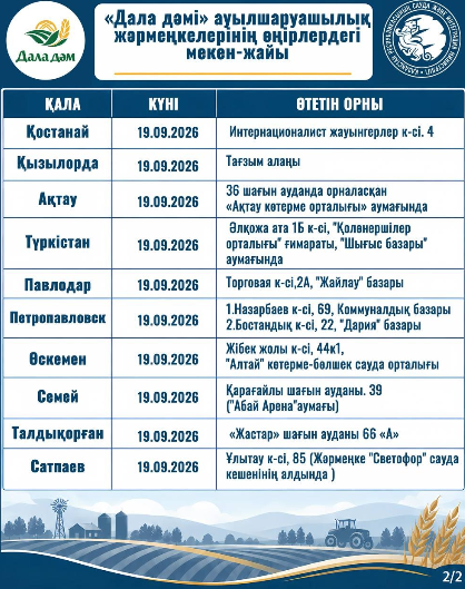 Сауда министрлігінің бастамасымен еліміздің барлық өңірінде «Дала дәмі» ауылшаруашылық жәрмеңкелері өтеді